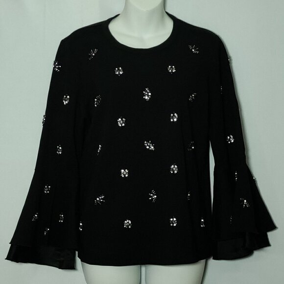 Kobi Halperin Embellished Rhinestones Bell Sleeve Size Medium - Picture 1 of 5